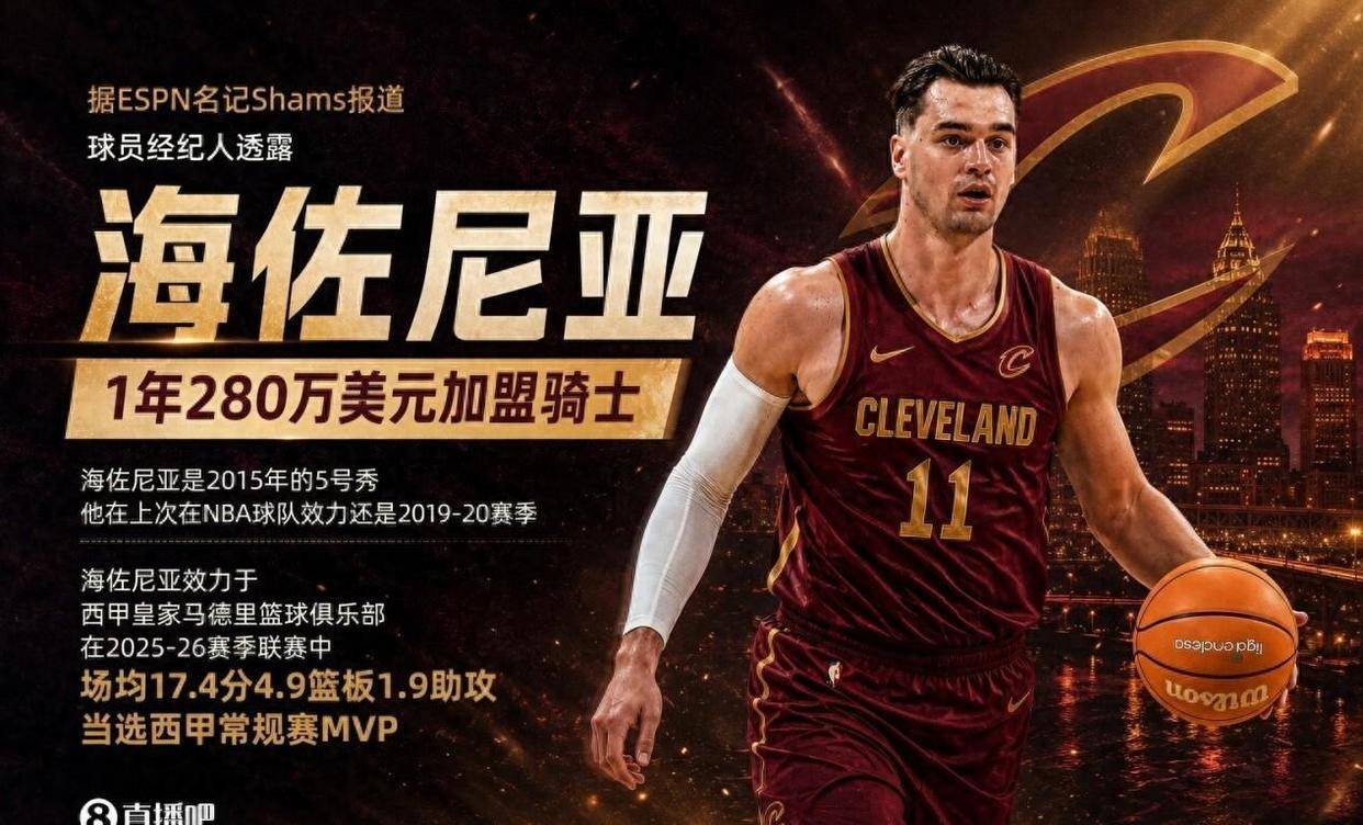 7.28日：时间6年重回NBA！Shams，西甲MVP海佐尼亚1年280万美元加盟骑士